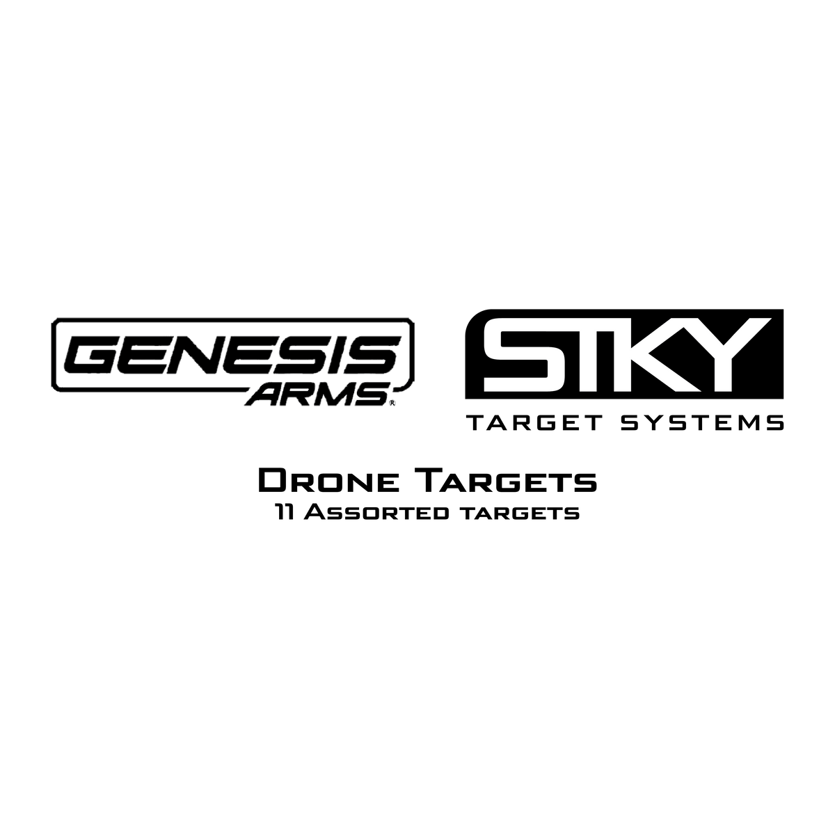 STKY x Genesis Arms 12 inch weatherproof drone shooting target with dashed aiming rings and QR drills — [quadcopter / hexacopter / FPV / landing-gear] design